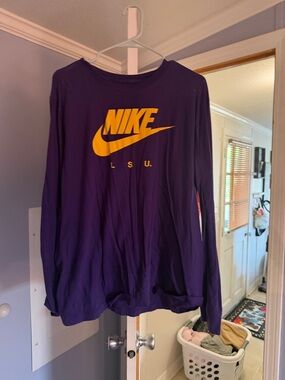 Nike Purple Long Sleeve Shirt with Gold Swoosh & LSU Print
